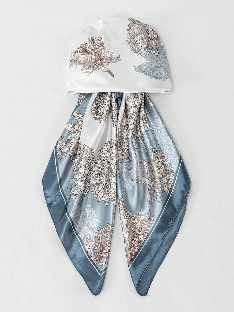 PRETIED SATIN FLORAL SCARF