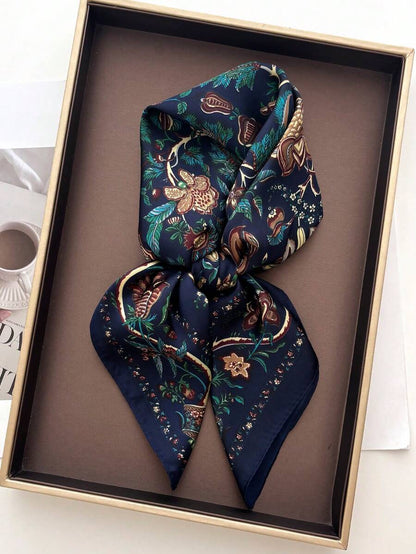 SILK TEXTURE FOREST FLOWER SCARF