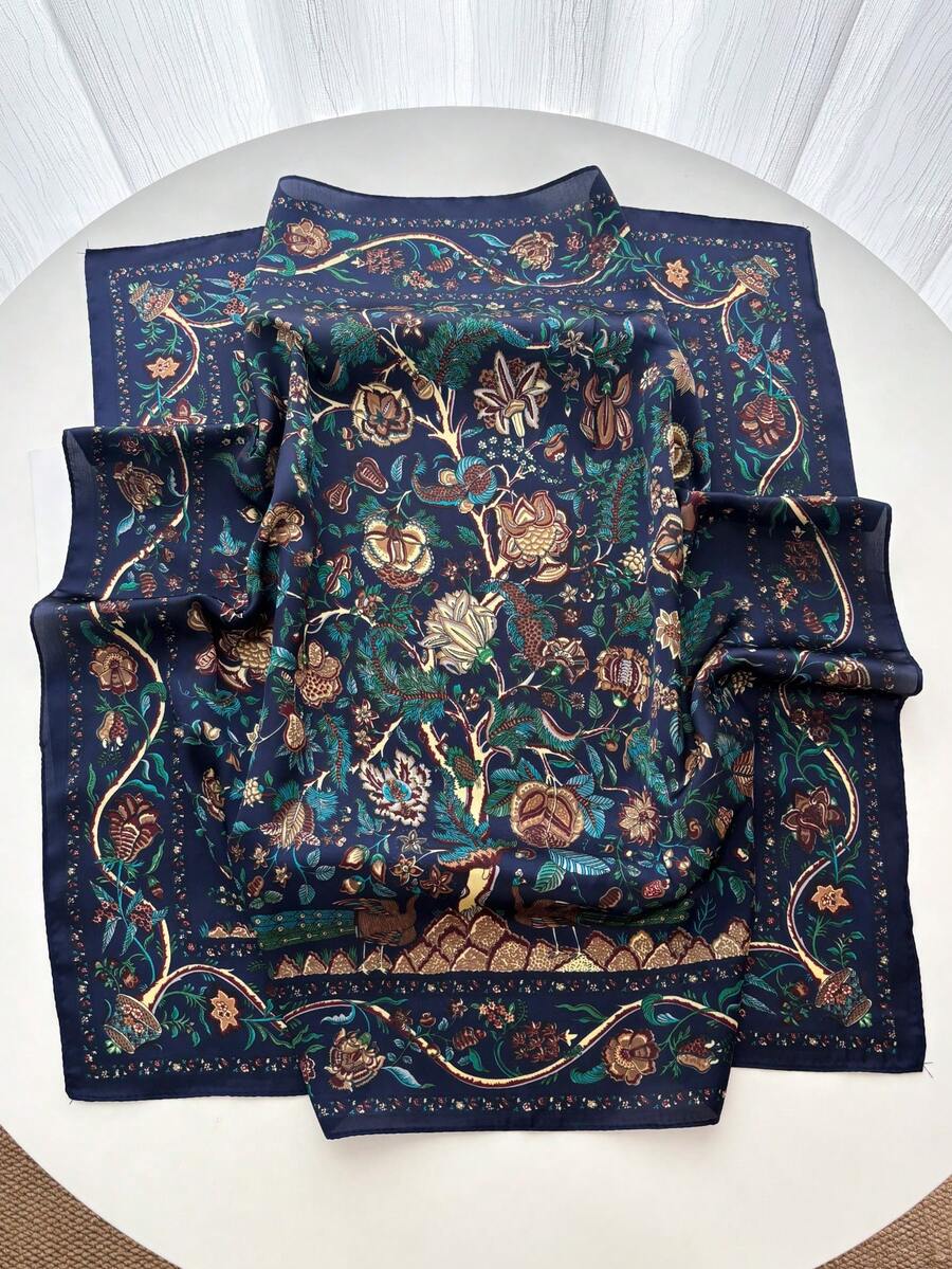 SILK TEXTURE FOREST FLOWER SCARF
