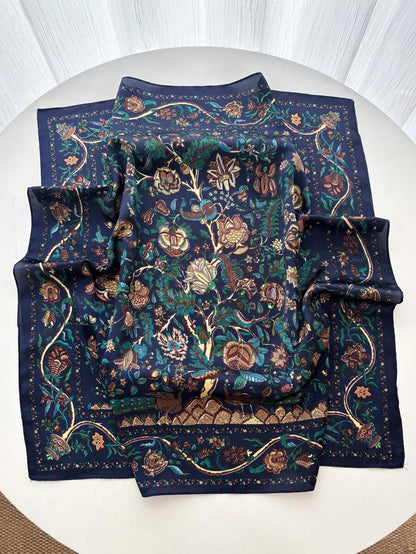 SILK TEXTURE FOREST FLOWER SCARF