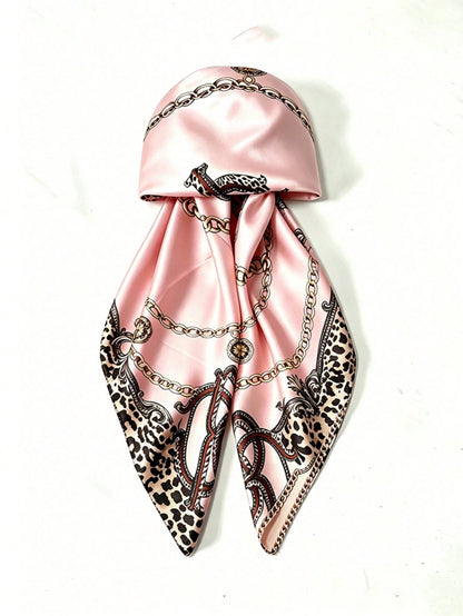 SATIN CHAIN LEOPARD PRE-TIED SCARF