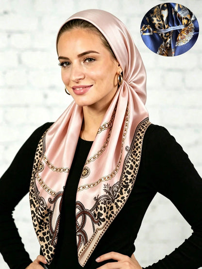 SATIN CHAIN LEOPARD PRE-TIED SCARF