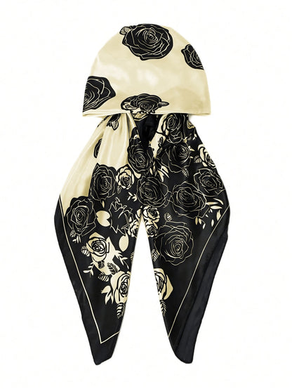 PRETIED SATIN RADIANT ROSE PRINT SCARF