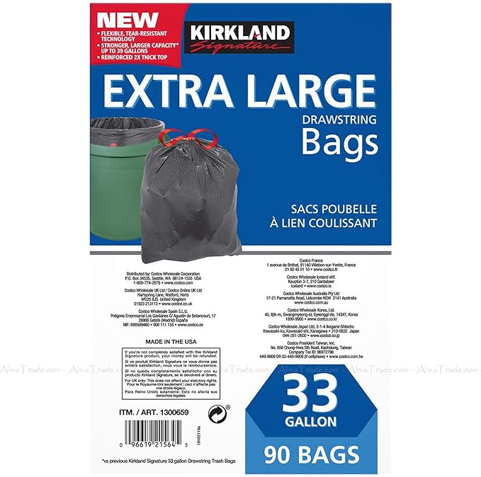 Kirkland Signature 45-Gallon Trash Bag Clear 100-Count