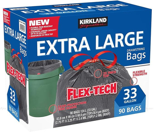 Kirkland Signature Flex-Tech 33-Gallon Trash Bag, 90-count