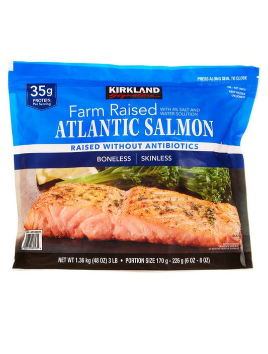 Kirkland Signature Atlantic Salmon Fillets, Boneless Skinless, 3 lbs