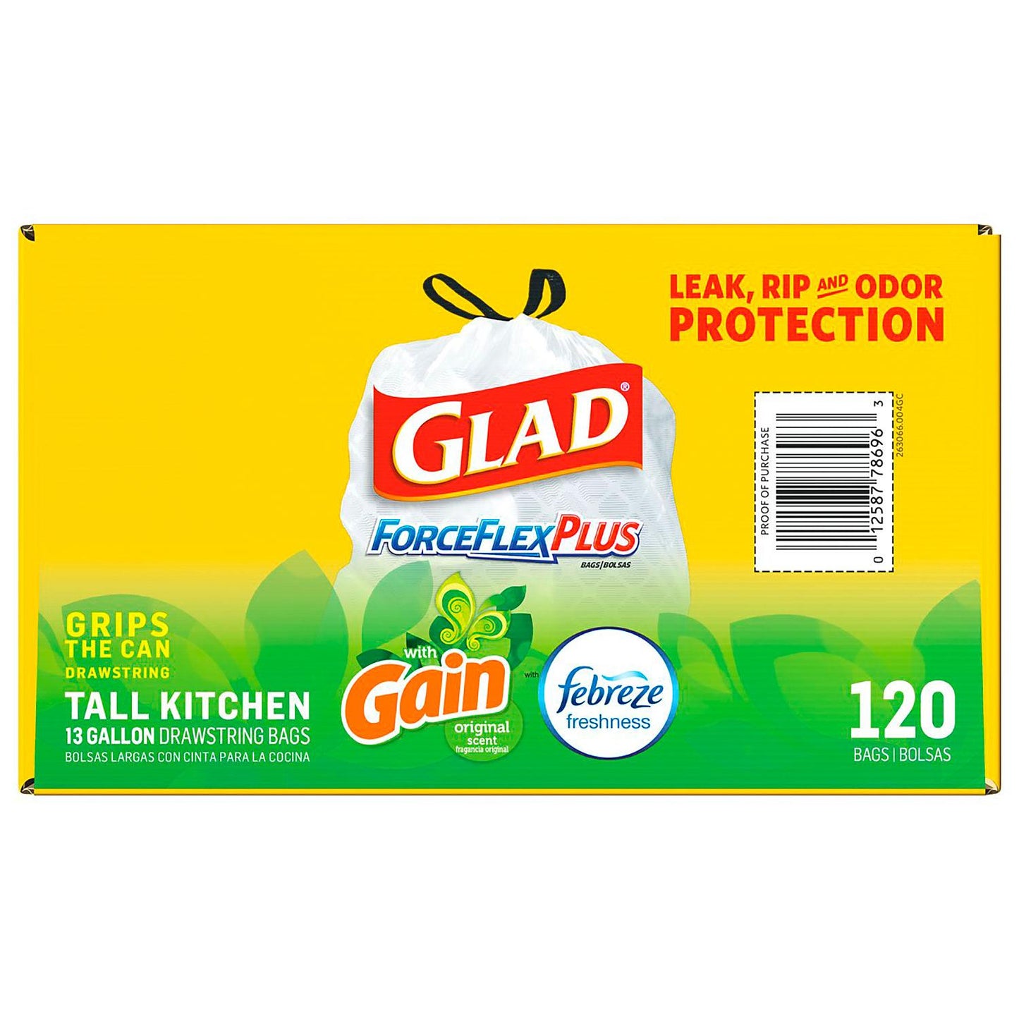 Glad ForceFlex Tall Kitchen Drawstring Trash Bags, 13 Gallon White, Gain  Original scent, 80 Count