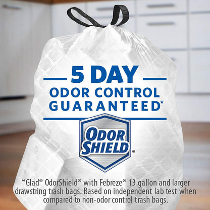 Glad® Tall Kitchen Drawstring Trash Bags – ForceFlexPlus™ 13 Gallon White Trash Bag, Gain Original with Febreze Freshness – 150 Count