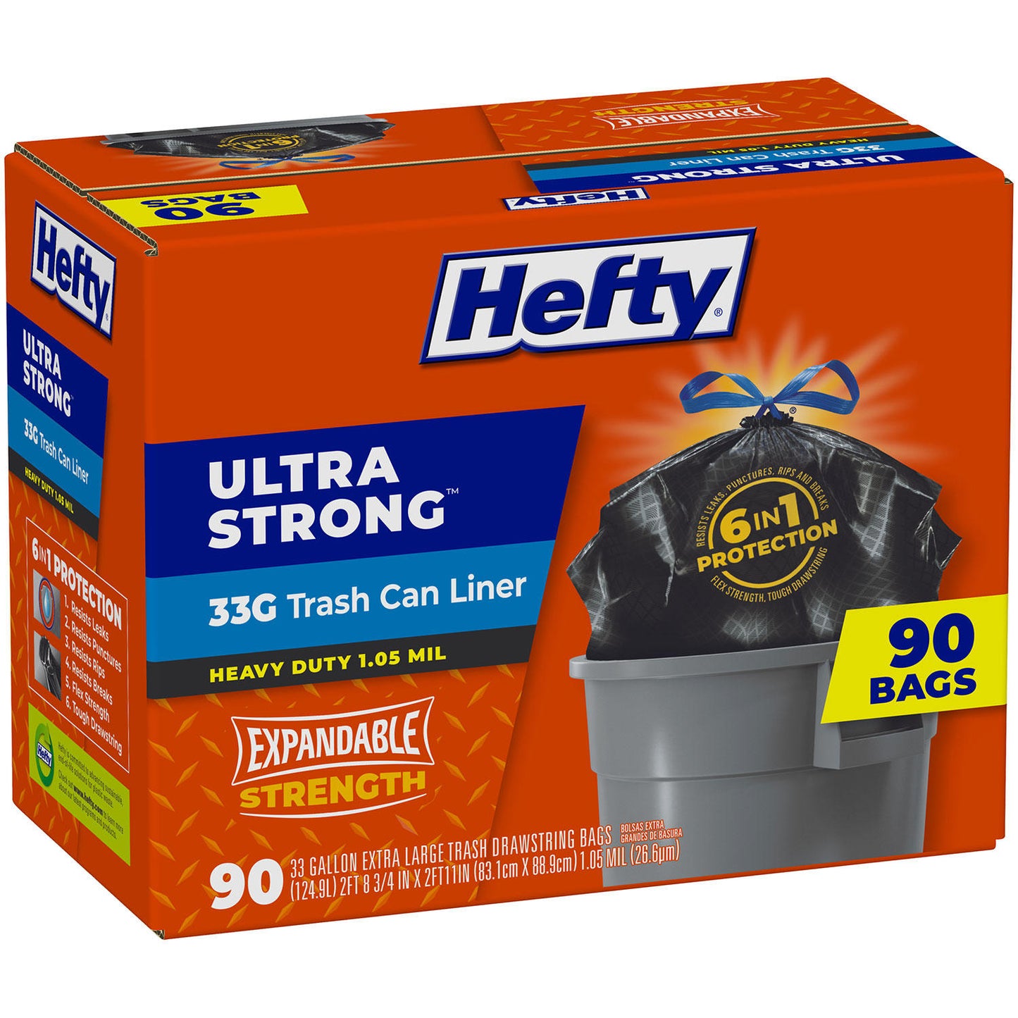 Member's Mark 33-Gallon Power Flex Drawstring Trash Bags (90 ct