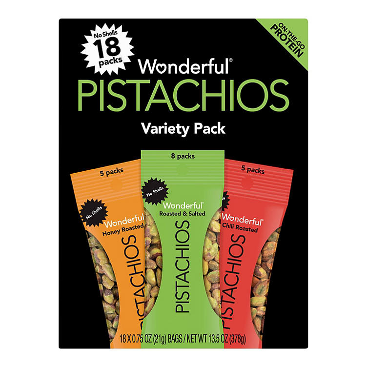 Wonderful Pistachios No Shells Variety Pack (0.75 oz., 18 pk.)