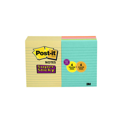 Post-it Super Sticky Notes, 4" x 6", 8 pads, 800 Total Sheets