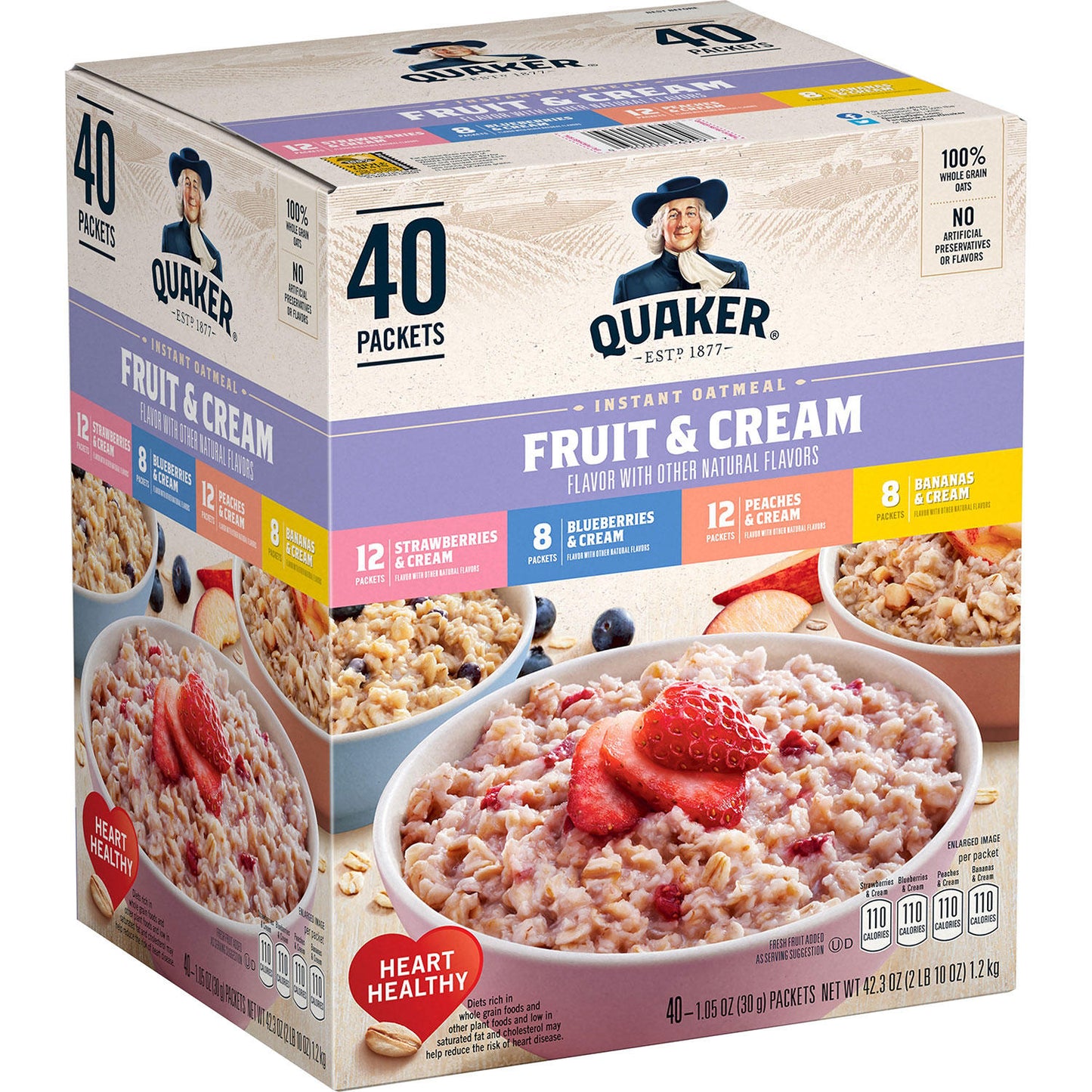 Quaker Instant Oatmeal Fruit & Cream, Variety Pack (40 pk.)