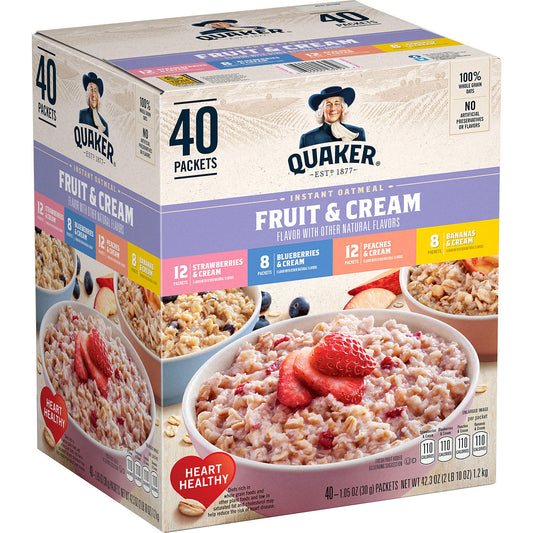 Quaker Instant Oatmeal Fruit & Cream, Variety Pack (40 pk.)