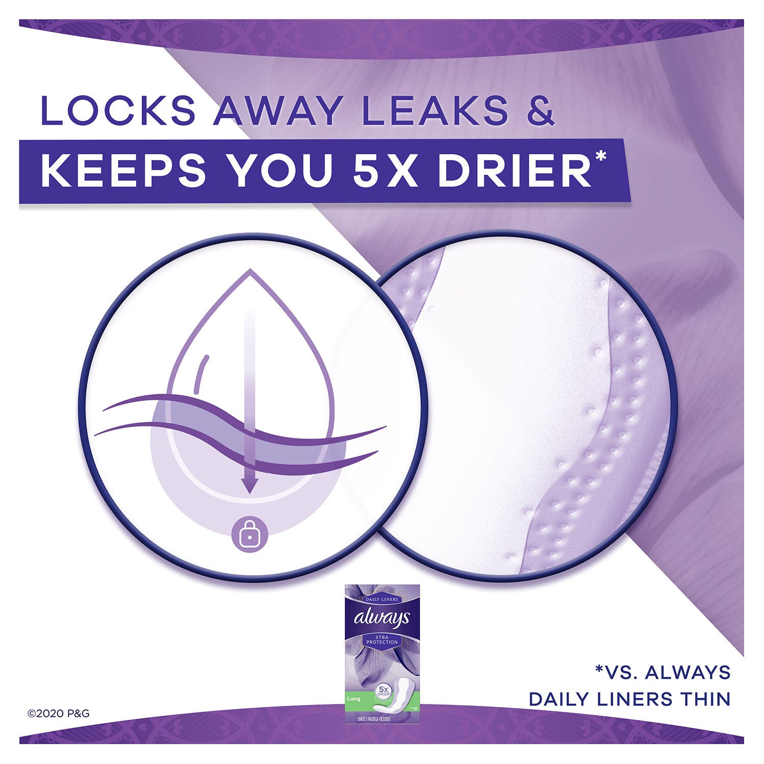 Always Anti-Bunch Xtra Protection Daily Liners, Long, Unscented