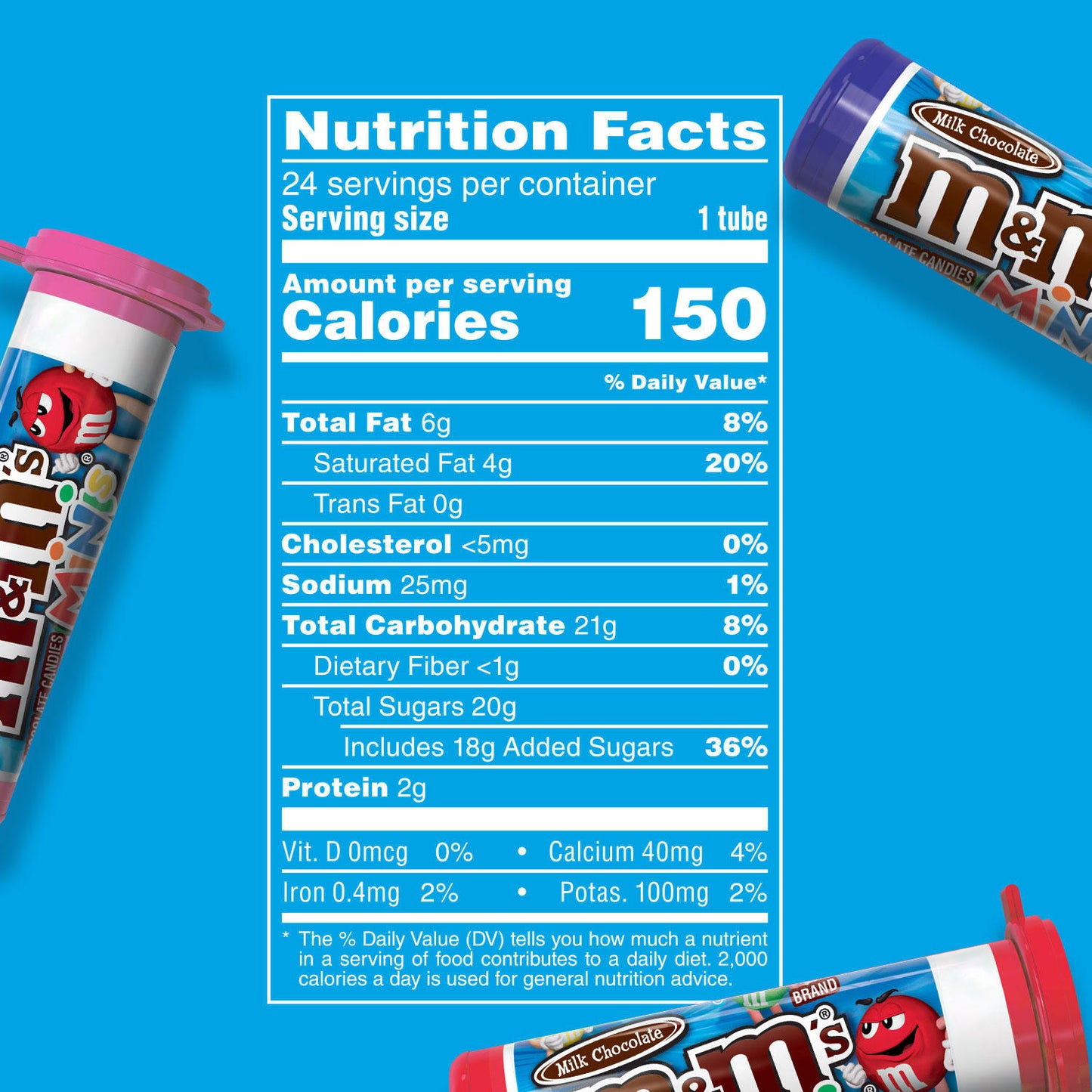 M&M'S MINIS Full Size Milk Chocolate Candy Resealable Tubes (1.08 oz., 24 ct.)