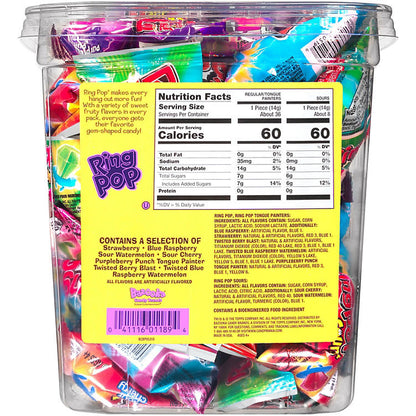 Ring Pop Assorted Flavors Lollipops Candy Tub Bulk Variety Pack (0.5 oz., 44 ct.)