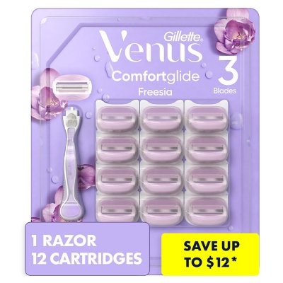 Gillette Venus Comfort Glide Women's Razor Handle and 12 Cartridges, Freesia Scent