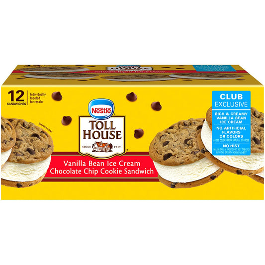 Nestle Toll House Chocolate Chip Cookie Vanilla Bean Ice Cream Sandwiches (12 ct.)