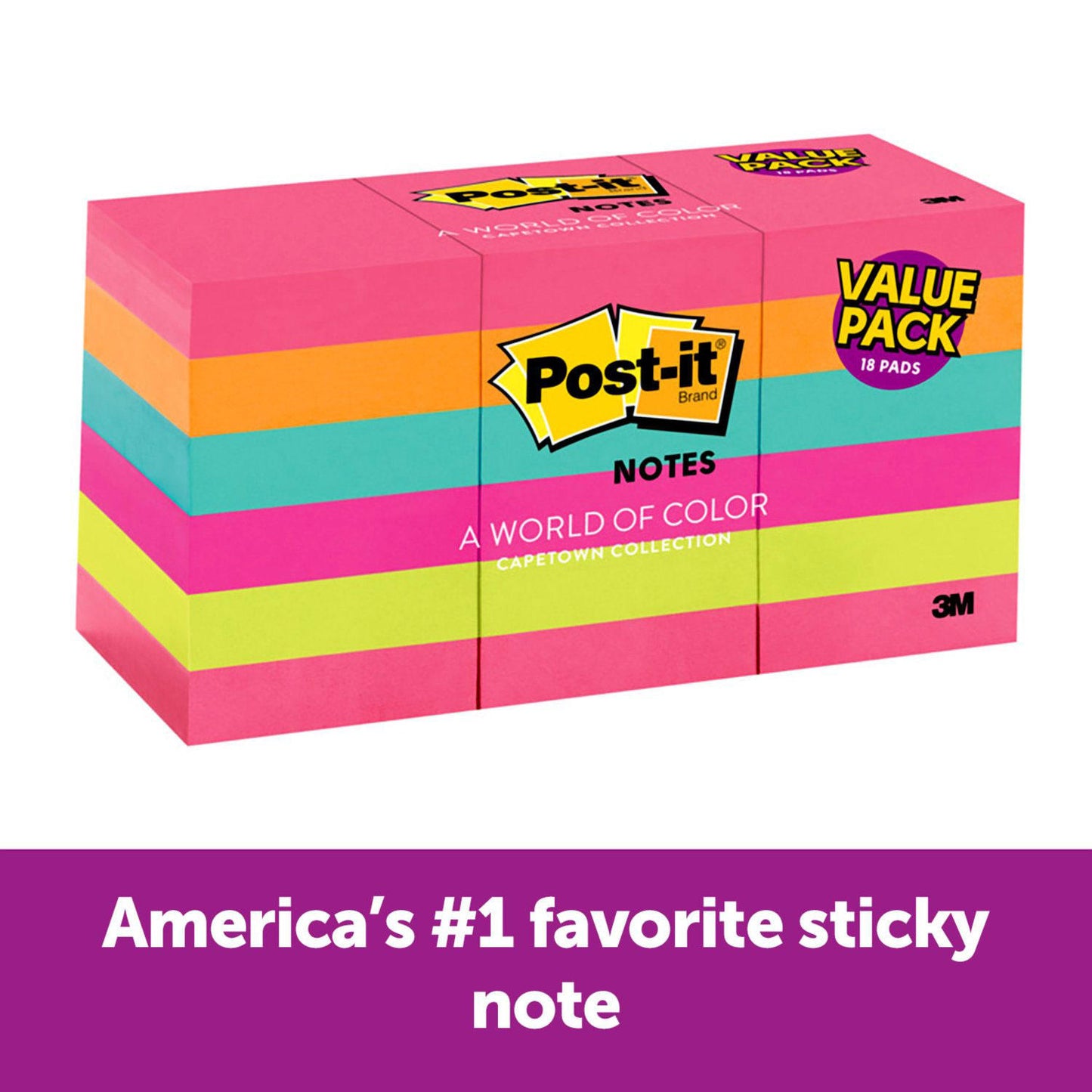 Post-it Notes Original Pads, 1.5" x 2", Jaipur Color Collection, 18 Pads, 1,800 Total Sheets