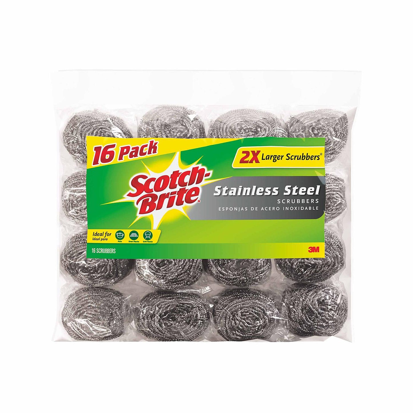 Scotch-Brite 2X Larger Stainless Steel Scrubbers Club Pack, 16 Scrubbers per pack