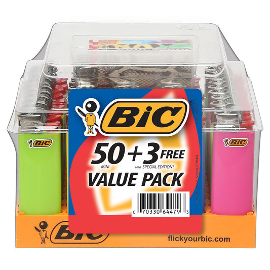 BIC 50ct Mini Pocket Lighter Tray with 3 Bonus Special Edition Mini Pocket Lighters (53ct)