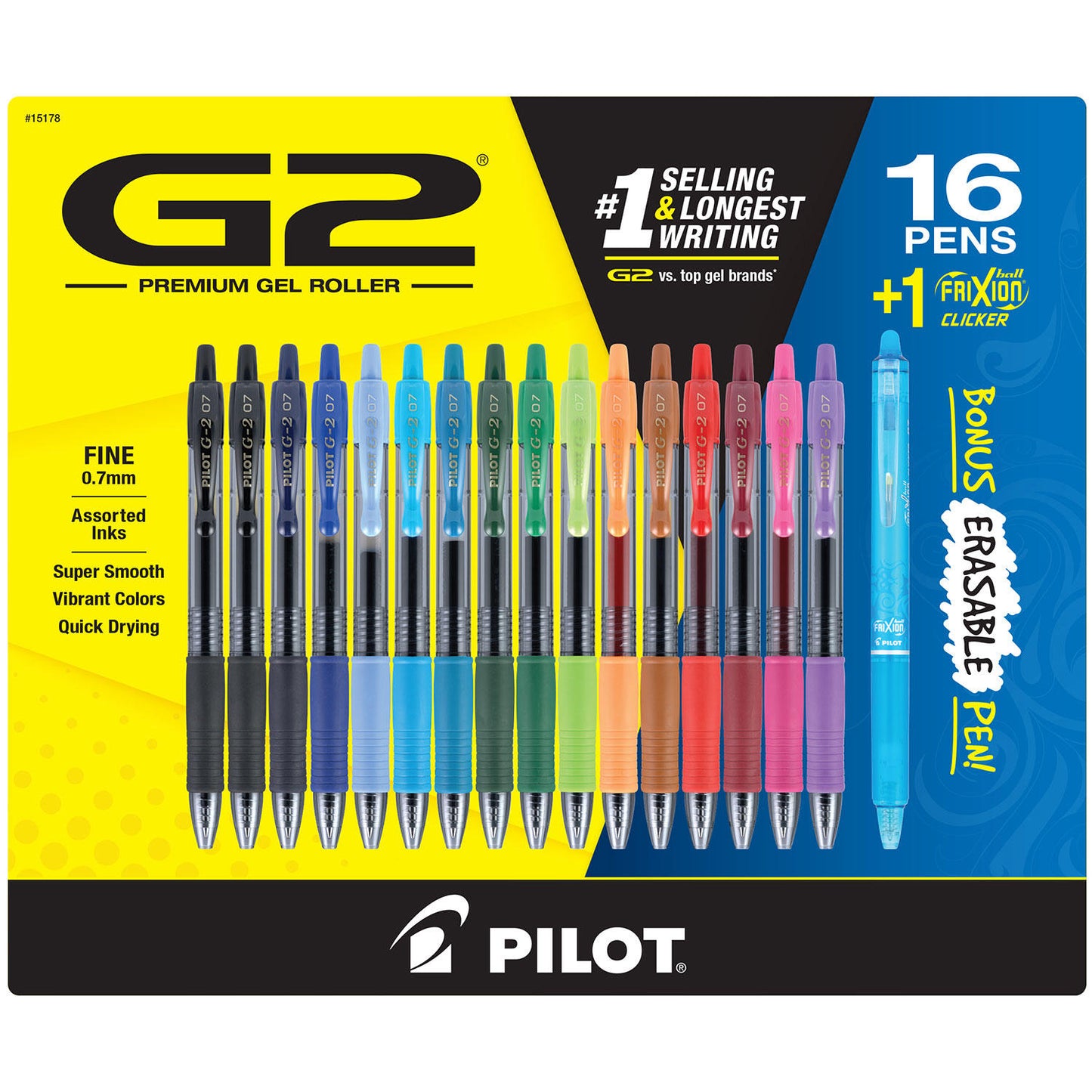 Pilot G2 Gel Ink Pens, Fine Point (0.7mm), Assorted Colors 16 Count