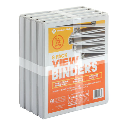 1/2" Round-Ring View Binder, White (8 pk.)