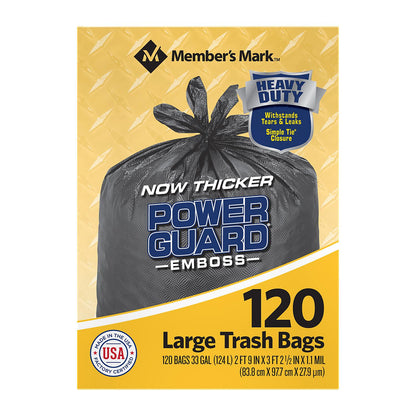 Member's Mark Power Guard Large Trash Simple Tie Trash Bags (33 gal., 120 ct.)