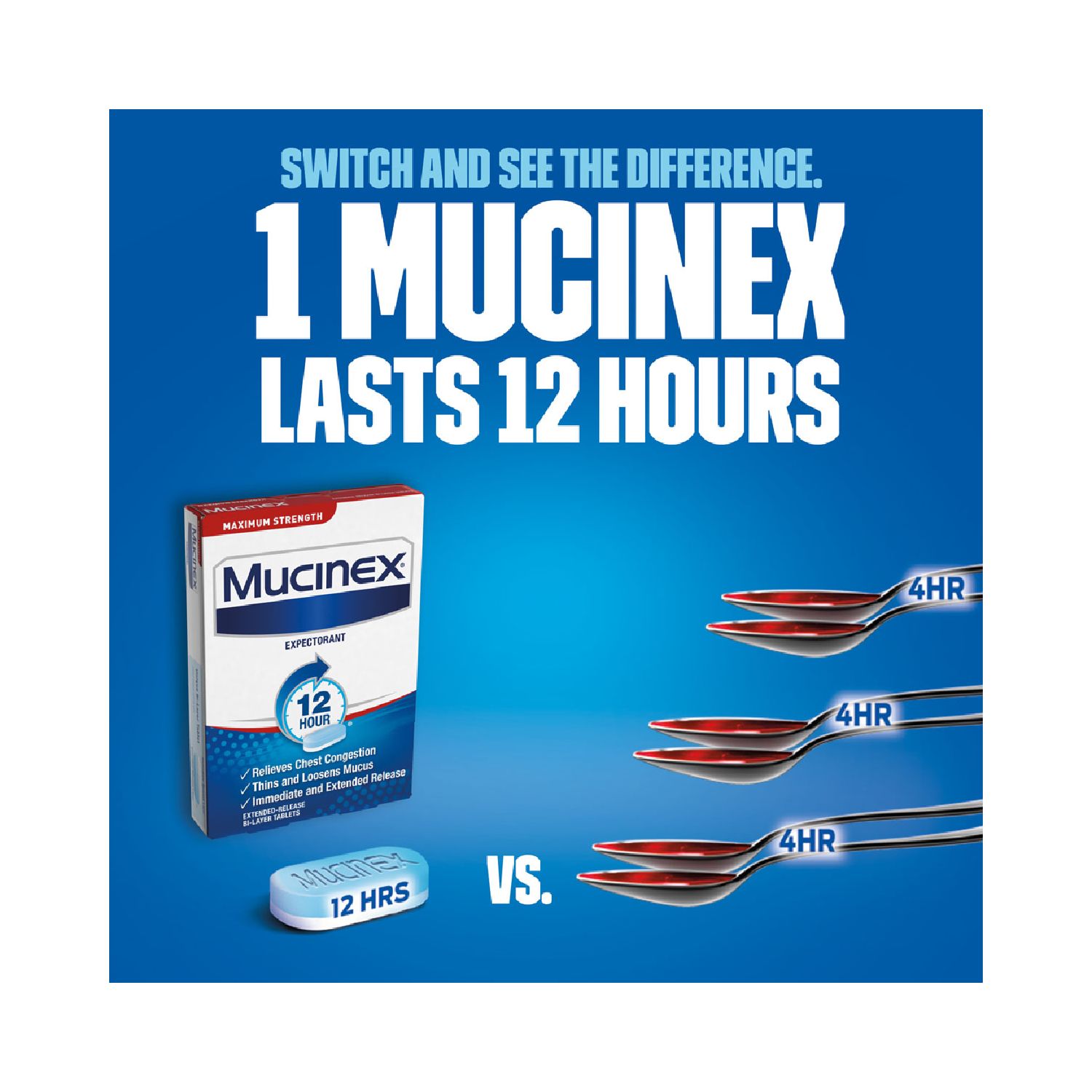 Mucinex Chest Congestion Maximum Strength 12 Hour Extended Release Tablets  Relieves Chest Congestion Caused by Excess Mucus(OTC expectorant), 1200mg