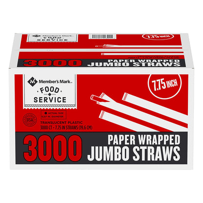 Member's Mark Jumbo Translucent Plastic Wrapped Straws, 7.75" (3,000 ct.)