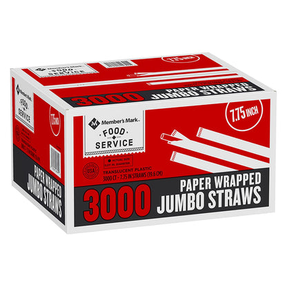 Member's Mark Jumbo Translucent Plastic Wrapped Straws, 7.75" (3,000 ct.)