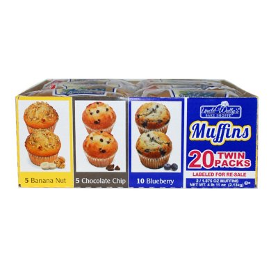 Uncle Wally's Assorted Twin Pack Muffins, Chocolate Chip and Blueberry (20 pk.)
