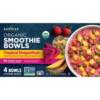 Sunrise Organic Tropical Dragonfruit Smoothie Bowls, Frozen (4 ct.)