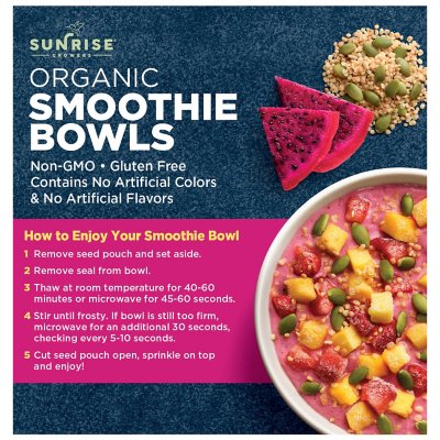 Sunrise Organic Tropical Dragonfruit Smoothie Bowls, Frozen (4 ct.)