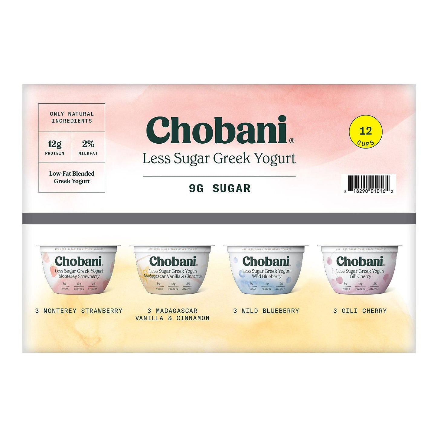 Chobani Less Sugar Greek Yogurt Variety Pack, 16 ct./5.3 oz.