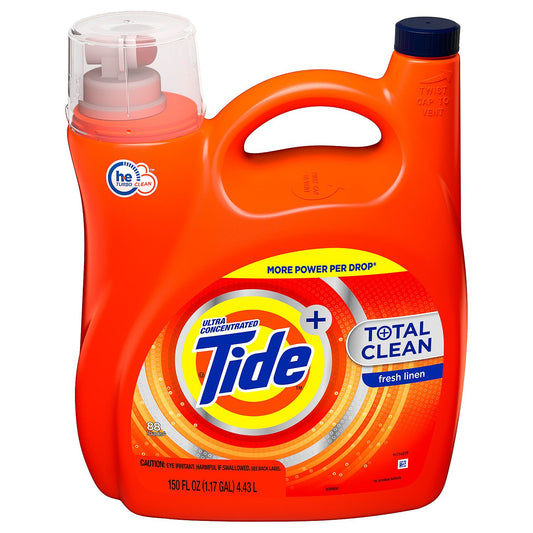Tide Total Clean Ultra Concentrated Liquid Laundry Detergent, Fresh Linen (88 loads,150 fl oz.)