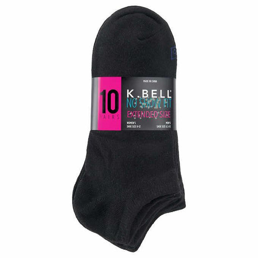 K. Bell Ladies' No Show Sock, 10-pair, Black