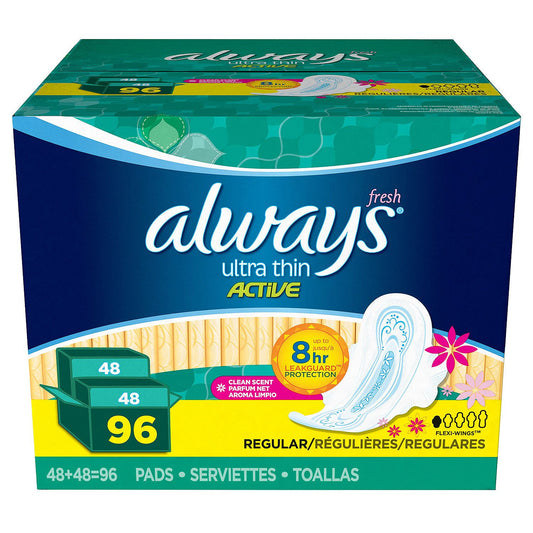 Always Ultra Thin Active Pads, Regular, Fresh Scent (96 ct.)