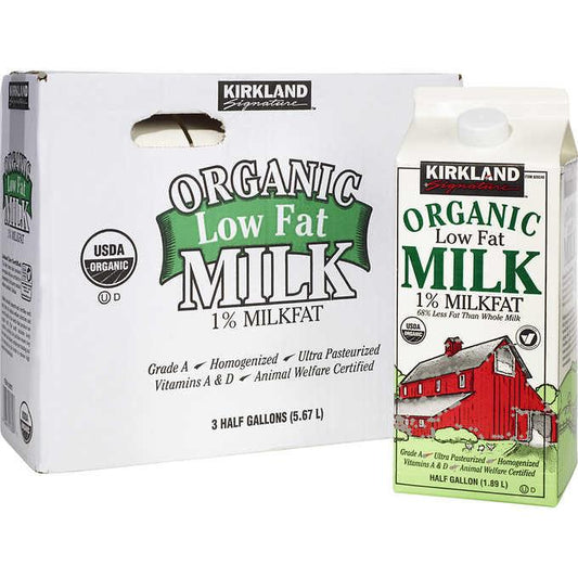 Kirkland Signature Organic Milk, 1% Low Fat, 64 oz, 3 ct
