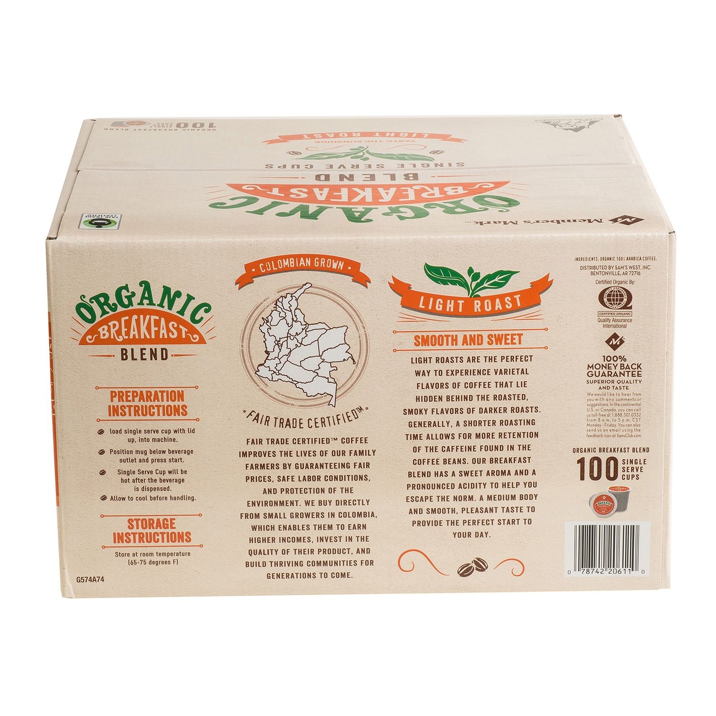 Organic Breakfast Blend Coffee (100 single-serve cups)