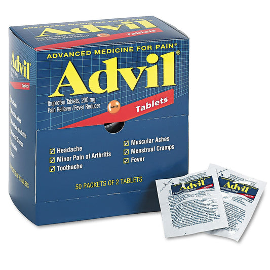 Advil Pain Reliever / Fever Reducer Coated Tablet, 200 mg. Ibuprofen (50 pk., 2 tablets/pk.)