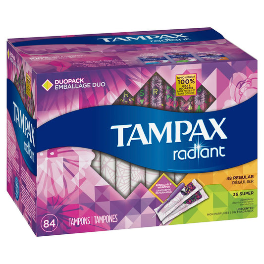 Tampax Radiant Duopack Tampons, Regular/Super (84 ct.)