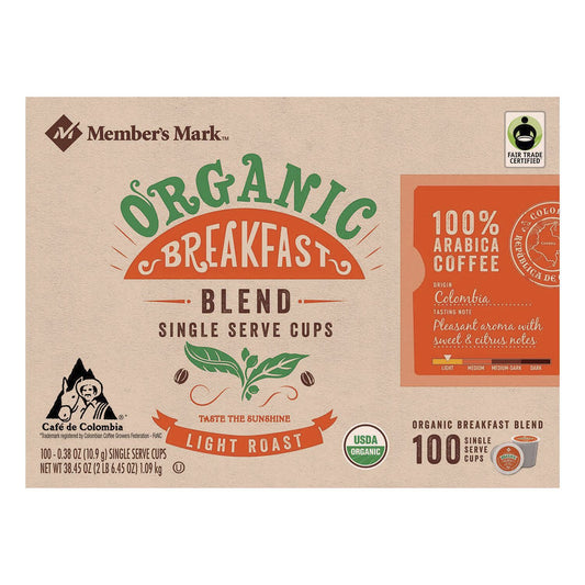 Organic Breakfast Blend Coffee (100 single-serve cups)