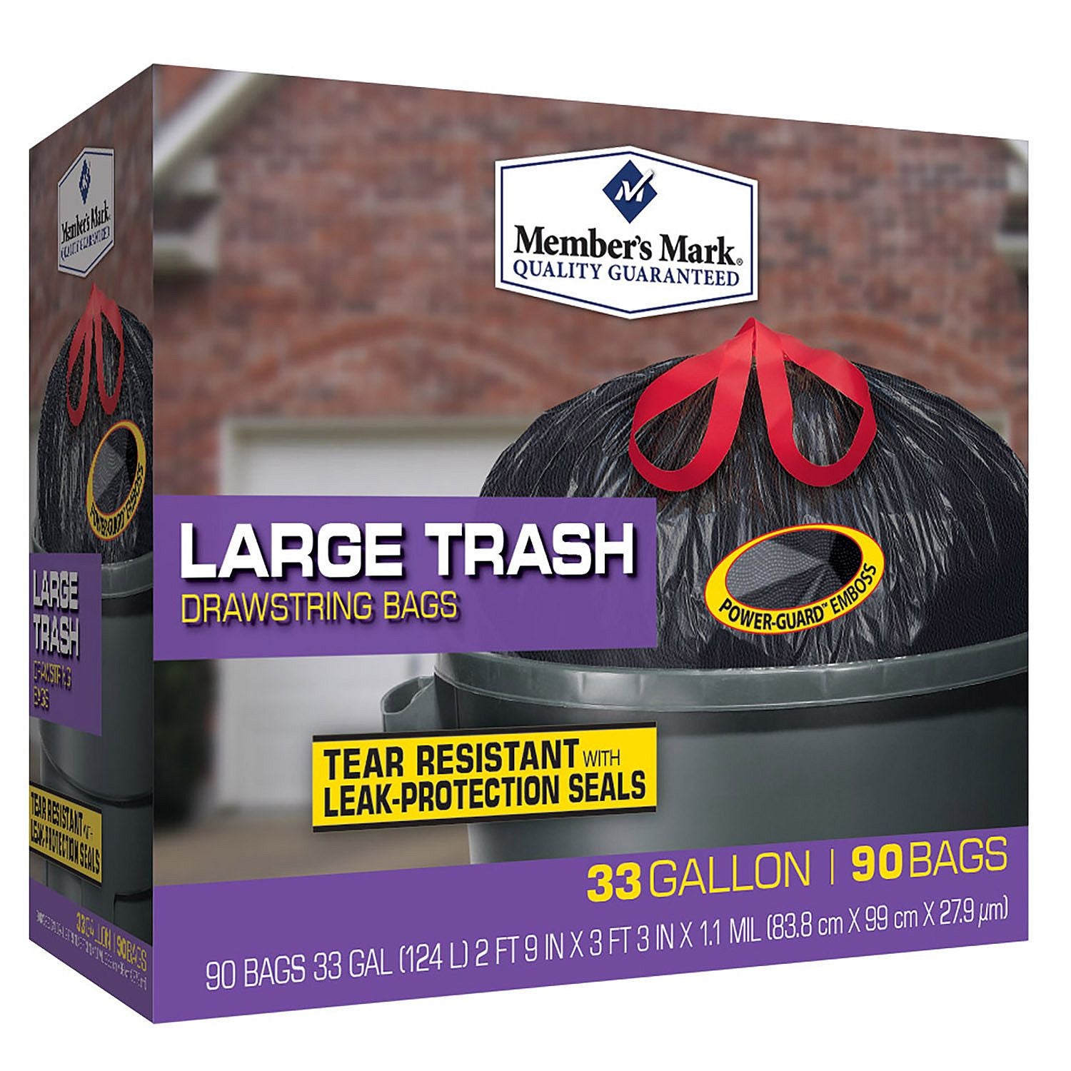 Member's Mark 33-Gallon Power-Guard Drawstring Trash Bags (90 ct