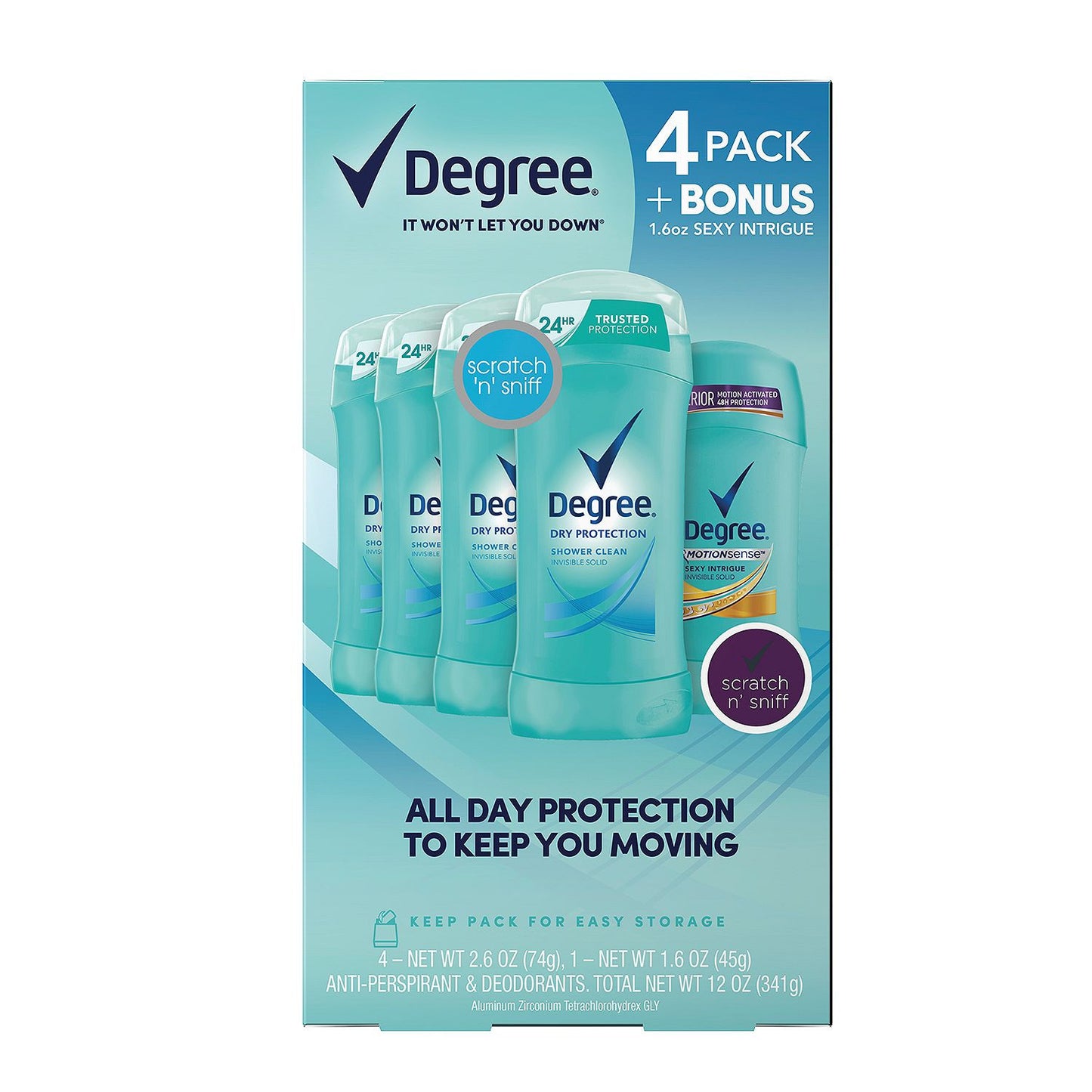 Degree Dry Protection Deodorant, Shower Clean (2.6 oz, 4 pk. + 1.6 oz.)