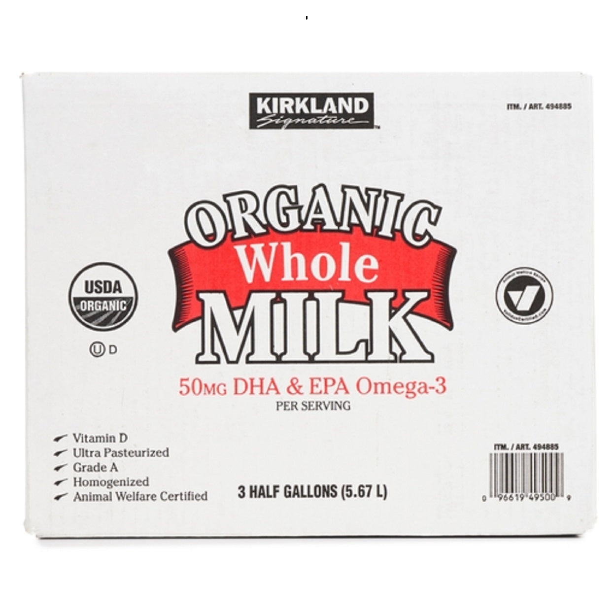 Kirkland Organic Whole Milk 64 oz. (3 Count)
