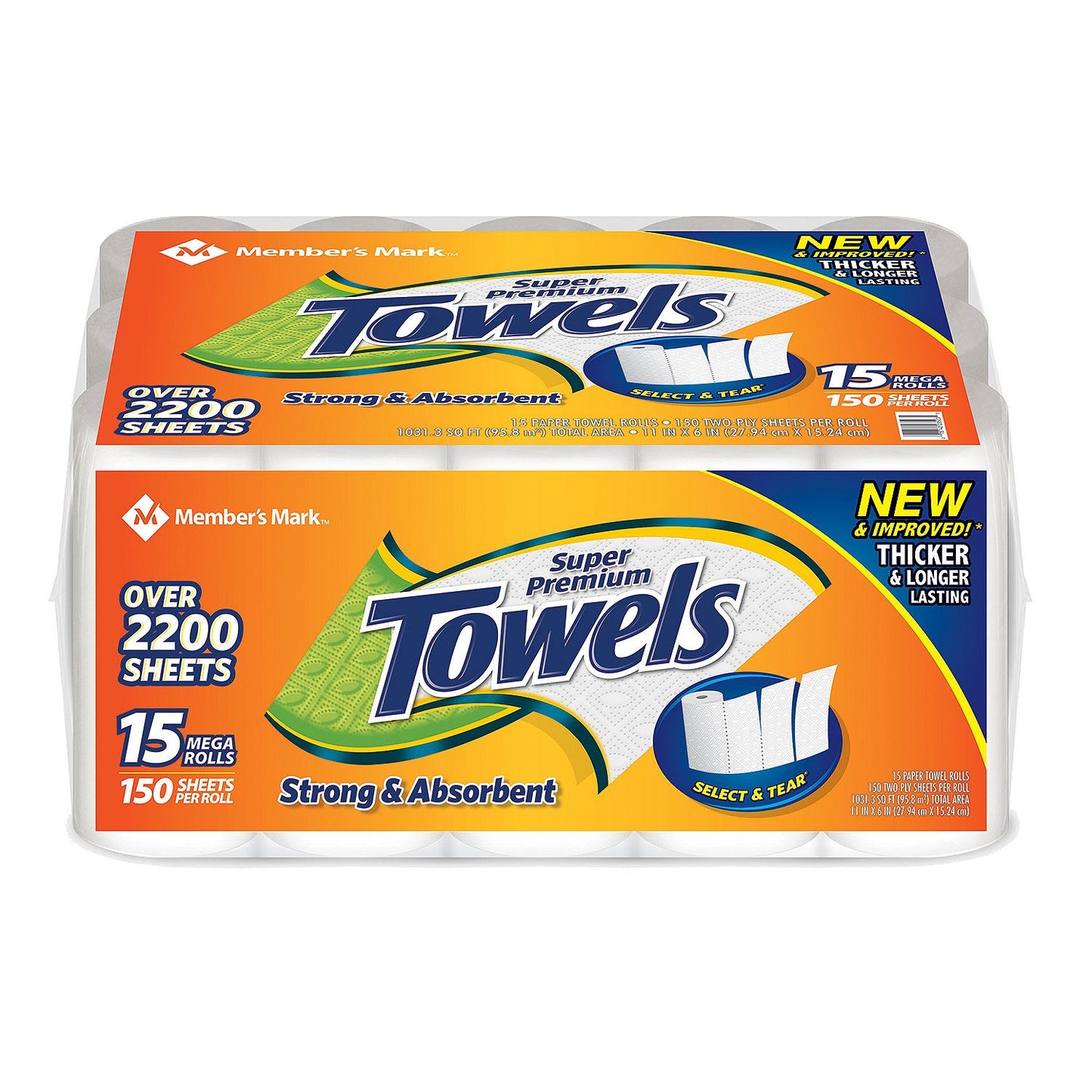 Super Premium Paper Towels (15 rolls, 150 sheets per roll)