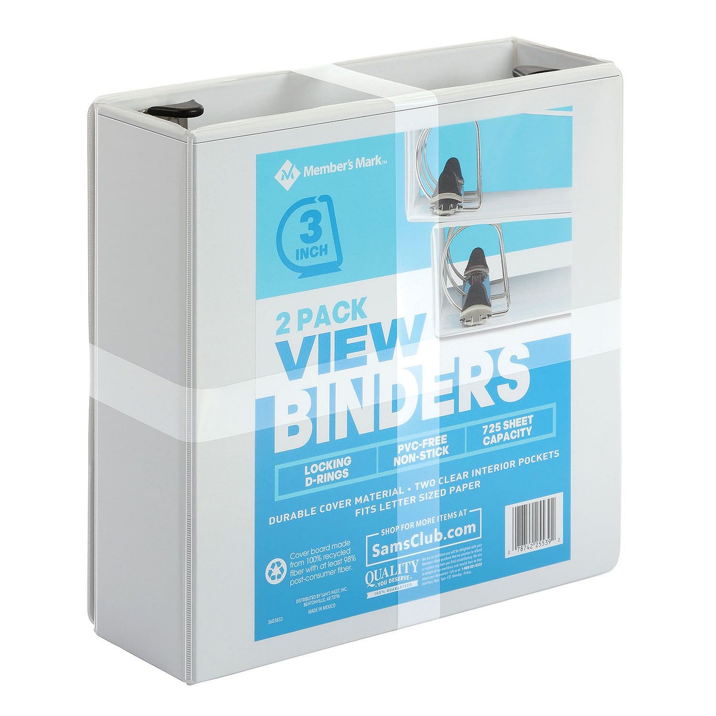 3" D-Ring View Binder, White (2 pk.)