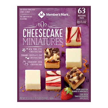 Cheesecake Minis (New York, Caramel Chocolate Chip, and Strawberry Swirl, 63-count)