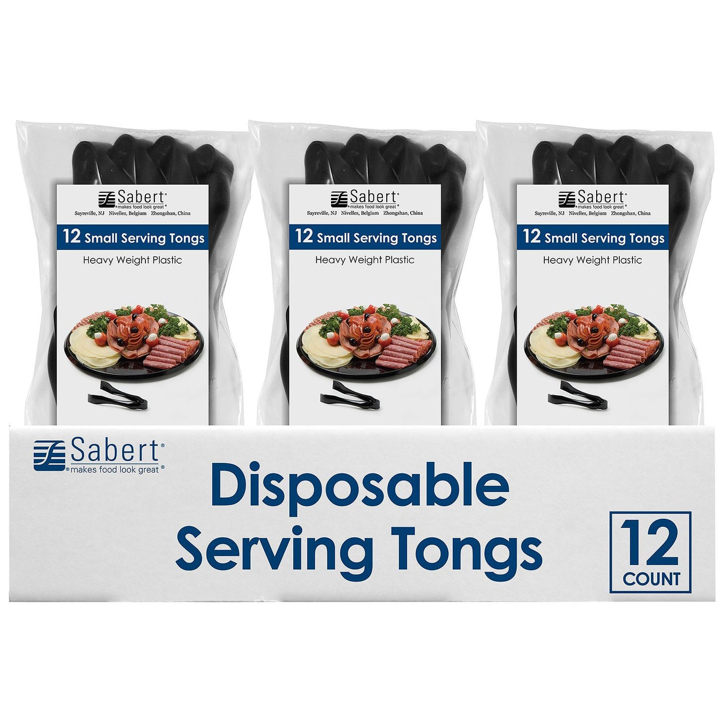 Sabert Disposable Serving Tongs (Black, 12ct.)